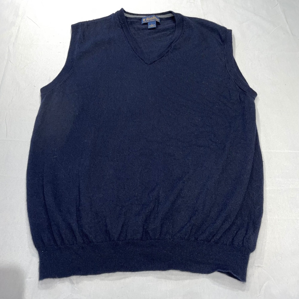 Brooks Brothers Mens Navy Blue Extra Fine Italian Merino Wool V-Neck Vest